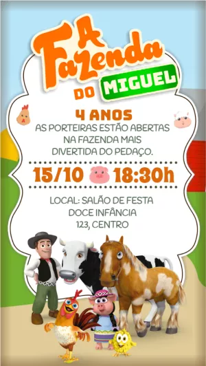 Convite de Aniversário Fazenda do Zenon Editável Online