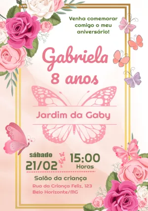 Convite Aniversário Jardim Encantado com Borboletas para Editar