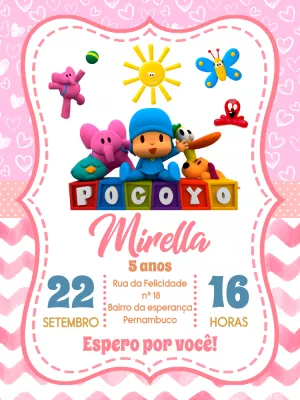 Convite Aniversário Pocoyo Rosa para Editar Online