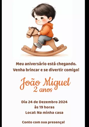 Convite de Aniversário Cavalinho de Balanço para Editar Online
