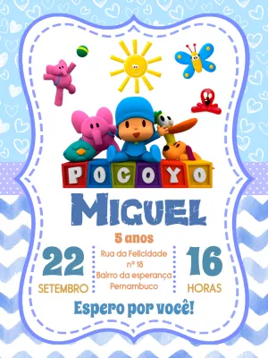 Convite de Aniversário Pocoyo e Turma para Editar Online