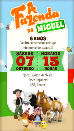 Convite de Aniversário A Fazenda do Zenon para Editar Online