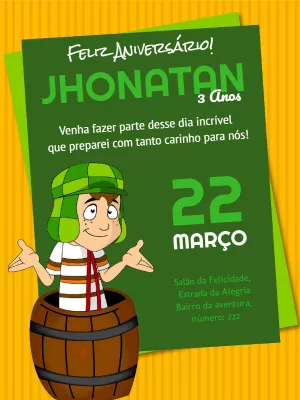 Convite de Aniversário Chaves com personagem para Editar Online