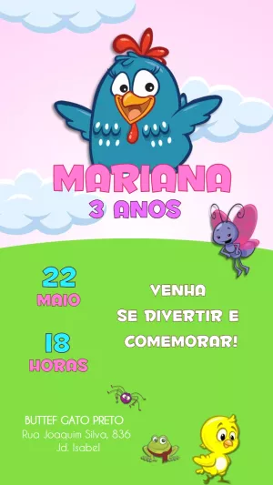 Convite de Aniversário Galinha Pintadinha para Editar Online