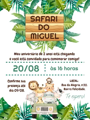 Safari Birthday Invitation – Static – Bella Liz Convites