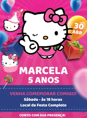 Convite de Aniversário Hello Kitty Fofo para Editar Online