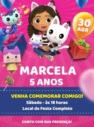 Convite Aniversário Casa Mágica da Gabby para Editar Online