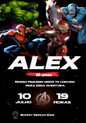 Convite de Aniversário Vingadores para Editar Online