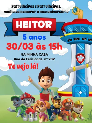 Convite de Aniversário Patrulha Canina com a Turma para Editar