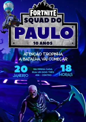 Convite de Aniversário Fortnite Squad para Editar Online