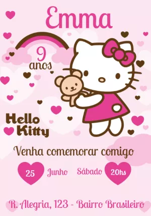 Convite de Aniversário Hello Kitty para Editar Online