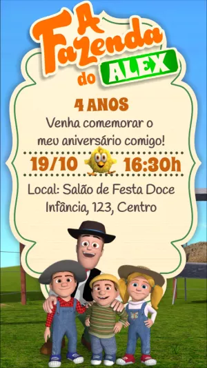 Convite Aniversário Fazenda do Zenon com Personagens para Editar