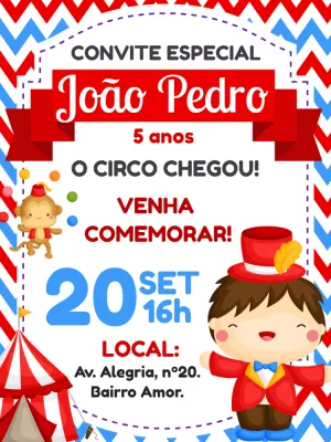 Convite Aniversário Circo com Mágico e Macaco para Editar Online