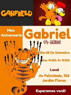 Convite de Aniversário Garfield para Editar Online