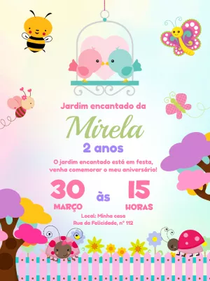 Convite Aniversário Jardim Encantado com Animais para Editar Online