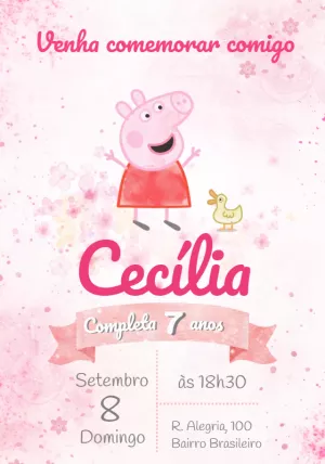 Convite Aniversário Peppa Pig Aquarela para Editar Online