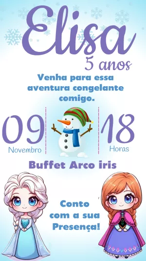 Convite de Aniversário Frozen com Personagens para Editar Online