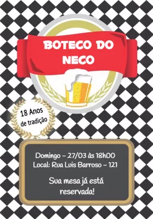 Convite Aniversário Boteco com Cerveja para Editar Online
