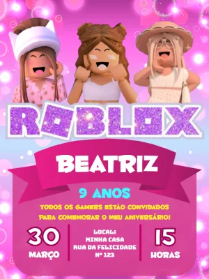 Convite Aniversário Roblox Menina para Editar Online