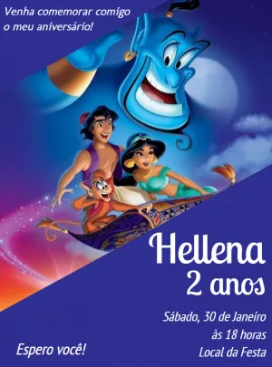 Convite de Aniversário Aladdin e Jasmine Editável Online