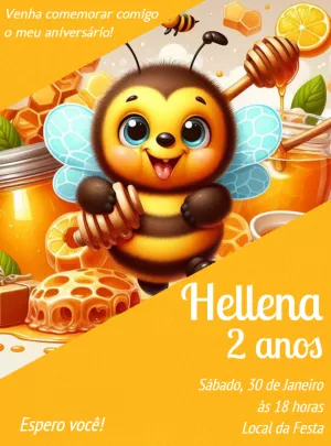 Convite de Aniversário Abelhinha para Editar Online