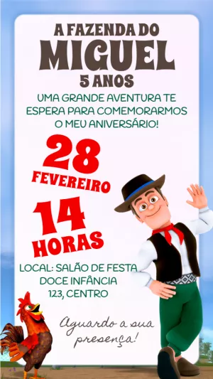 Convite Aniversário Fazendinha com Personagens para Editar Online