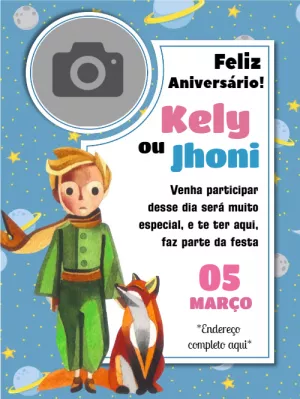 Convite Aniversário Pequeno Príncipe com Foto para Editar