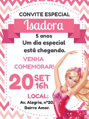Convite Aniversário Barbie Bailarina para Editar Online