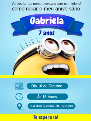 Convite de Aniversário Minions Editável Online para Imprimir