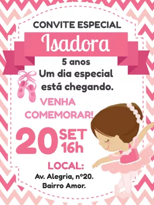 Convite Aniversário Bailarina Editável Online para Imprimir