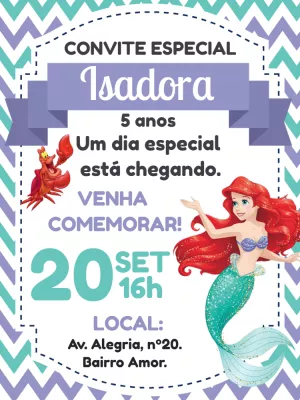 Invito di compleanno La Sirenetta – Statico – Bella Liz Convites