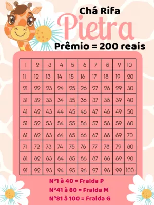 Chá Rifa Girafinha Editável Online para Menina