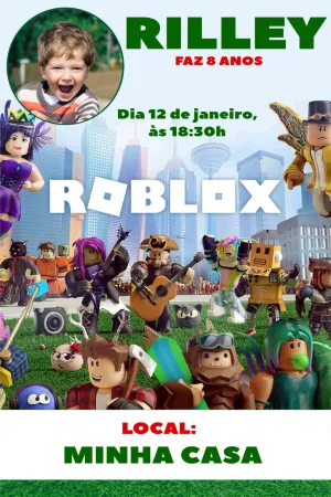 Convite de Aniversário Roblox com Foto para Editar Online