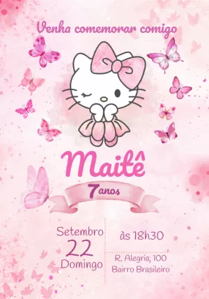 Convite de Aniversário Hello Kitty para Editar Online