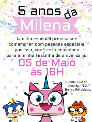 Convite de Aniversário Lego Unikitty para Editar Online