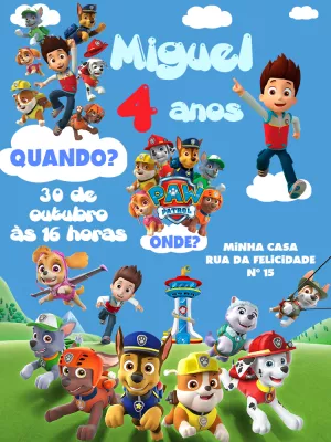 Invito di compleanno Paw Patrol – Statico – Pedro Henrique