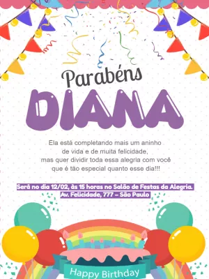 Convite de Aniversário Colorido com Balões para Editar Online