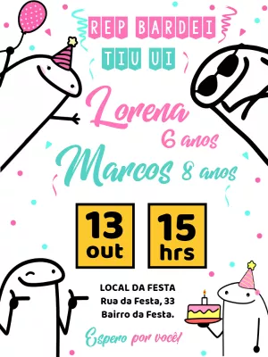 Convite de Aniversário Duplo Flork para Editar Online