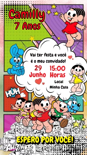 Convite de Aniversário Turma da Mônica para Editar Online