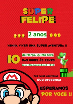 Invito di compleanno Super Mario – Statico – Efrata Designer