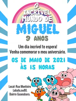 Convite de Aniversário Gumball com Personagens para Editar