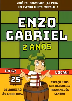 Convite de Aniversário Chaves Editável Online para Imprimir