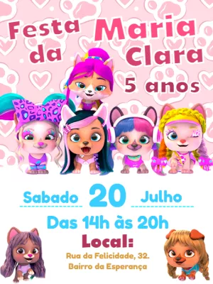 Convite de Aniversário Vip Pets para Editar e Imprimir