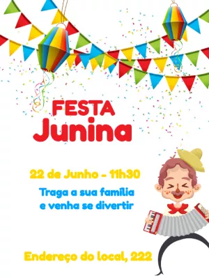 Convite de Festa Junina com Bandeirinhas para Editar Online