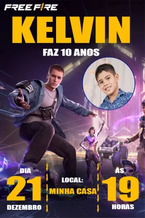 Convite Aniversário Free Fire com Foto para Editar Online