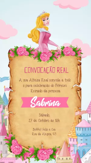 Convite Aniversário Bela Adormecida com a Princesa para Editar