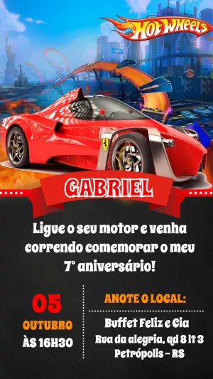 Convite Hot Wheels: Festa de Aniversário Radical para Editar