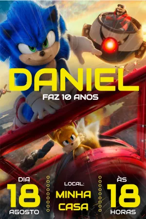 Convite de Aniversário Sonic 2 o Filme para Editar Online