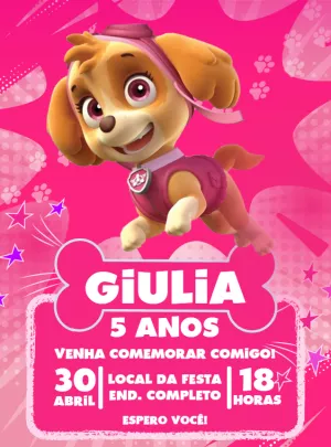 Convite de Aniversário Patrulha Canina Skye para Editar Online