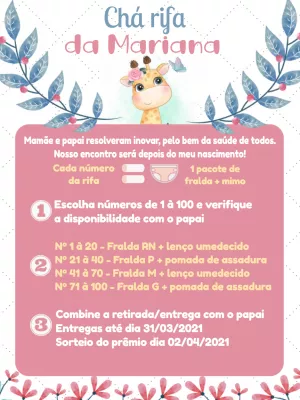 Convite Chá Rifa Girafinha de Bebê para Editar Online
